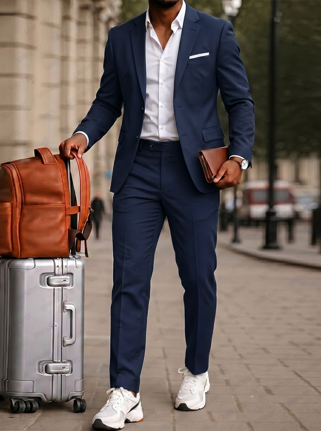 Men's Suit Blazer-Pants Set Smart-Casual with Side Stripes