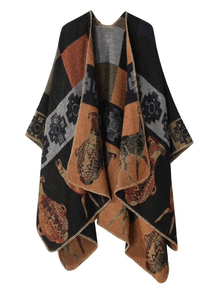 Damen Wickelcardigan mit geometrischem Muster, Fransen und Schalkragen