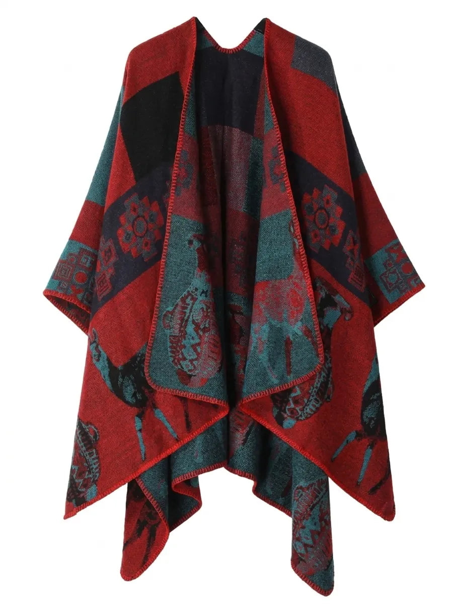 Damen Wickelcardigan mit geometrischem Muster, Fransen und Schalkragen