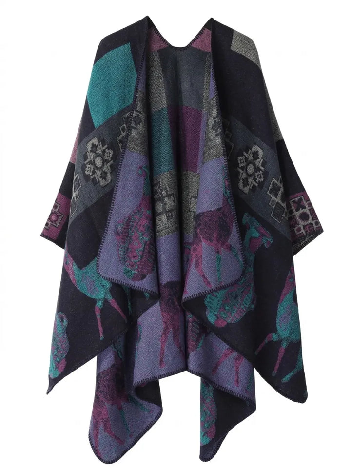Damen Wickelcardigan mit geometrischem Muster, Fransen und Schalkragen