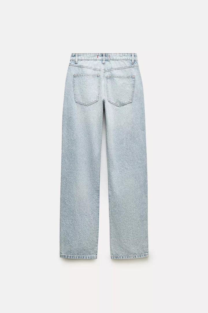 Gerade Damenjeans mit hoher Taille aus Baumwolle im Vintage-Look