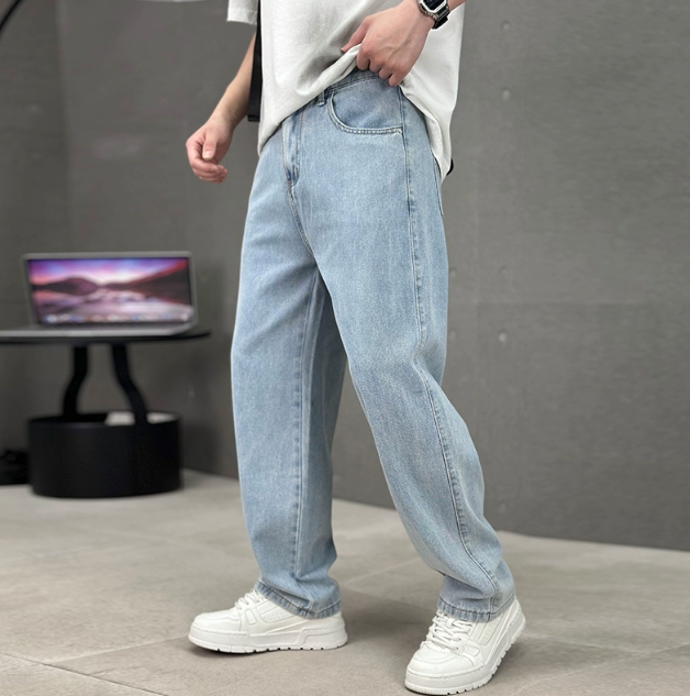 Men's Straight Cut Blue Jeans - Classic Casual Denim Pants