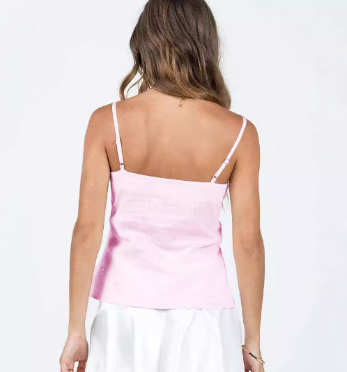 Top de mujer – Tirantes finos – Tela plisada – Escote de encaje – Corte aireado