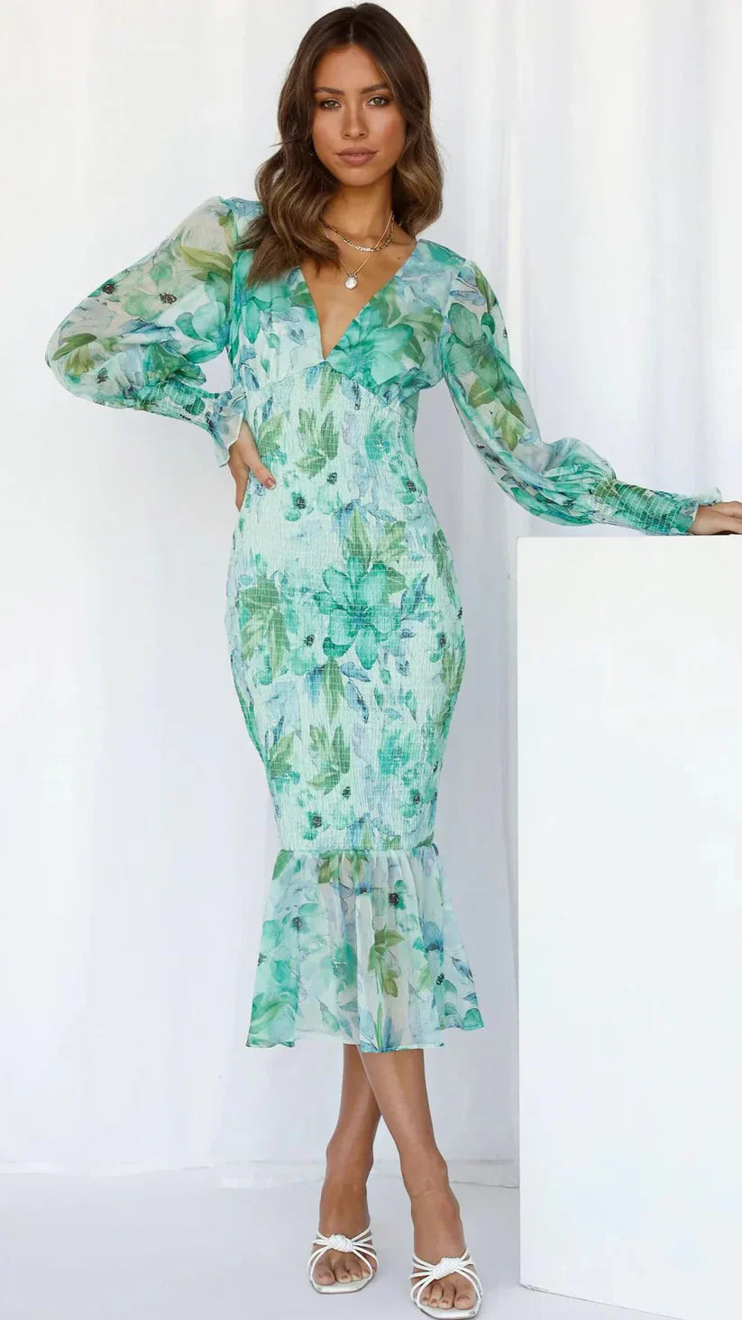 Floral midi dress for women | Elegant summer dress made of high-quality, lightweight fabric