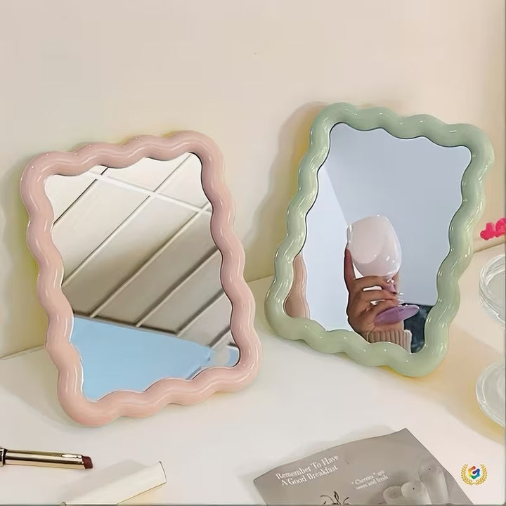 Espejo de maquillaje ondulado HD - Espejo de tocador para pared y mesa