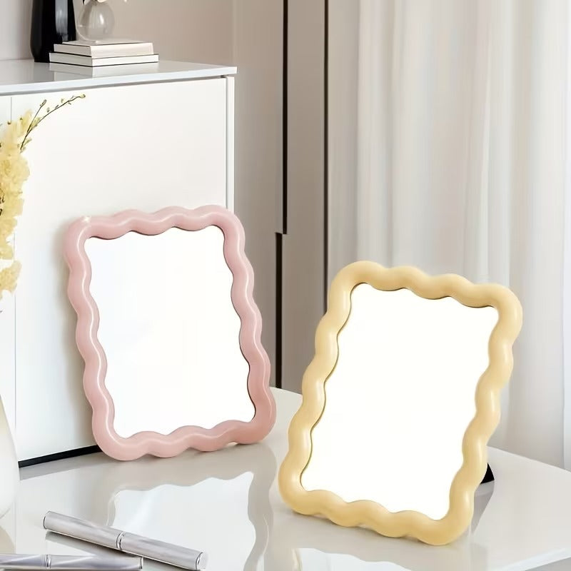 Espejo de maquillaje ondulado HD - Espejo de tocador para pared y mesa