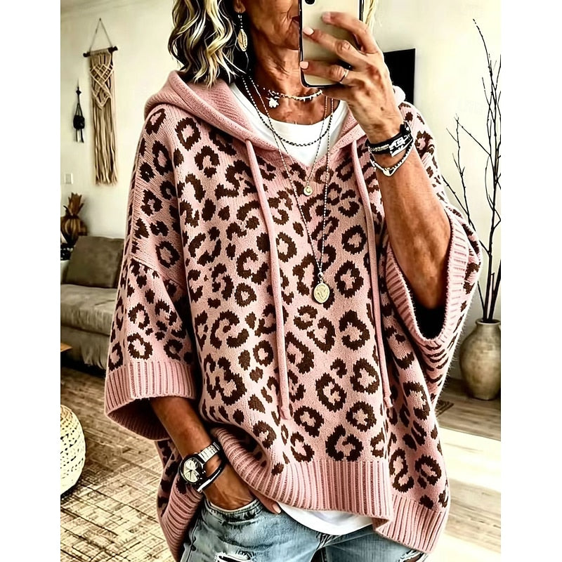 Marlena | Sweter z kapturem w zwierzęcy print