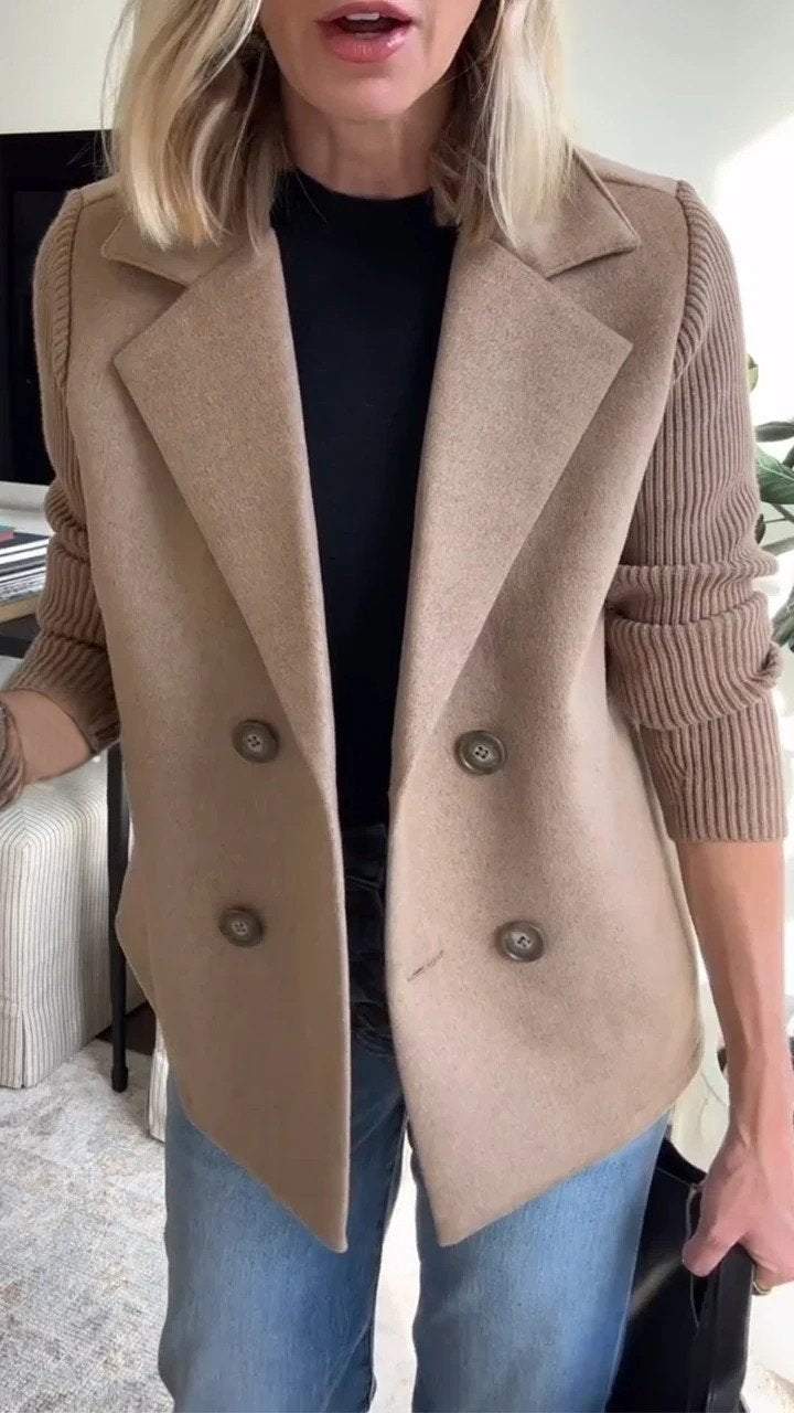 Damen Woll Casual Blazer Mantel Mit Reverskragen – Elegante Alltagsjacke