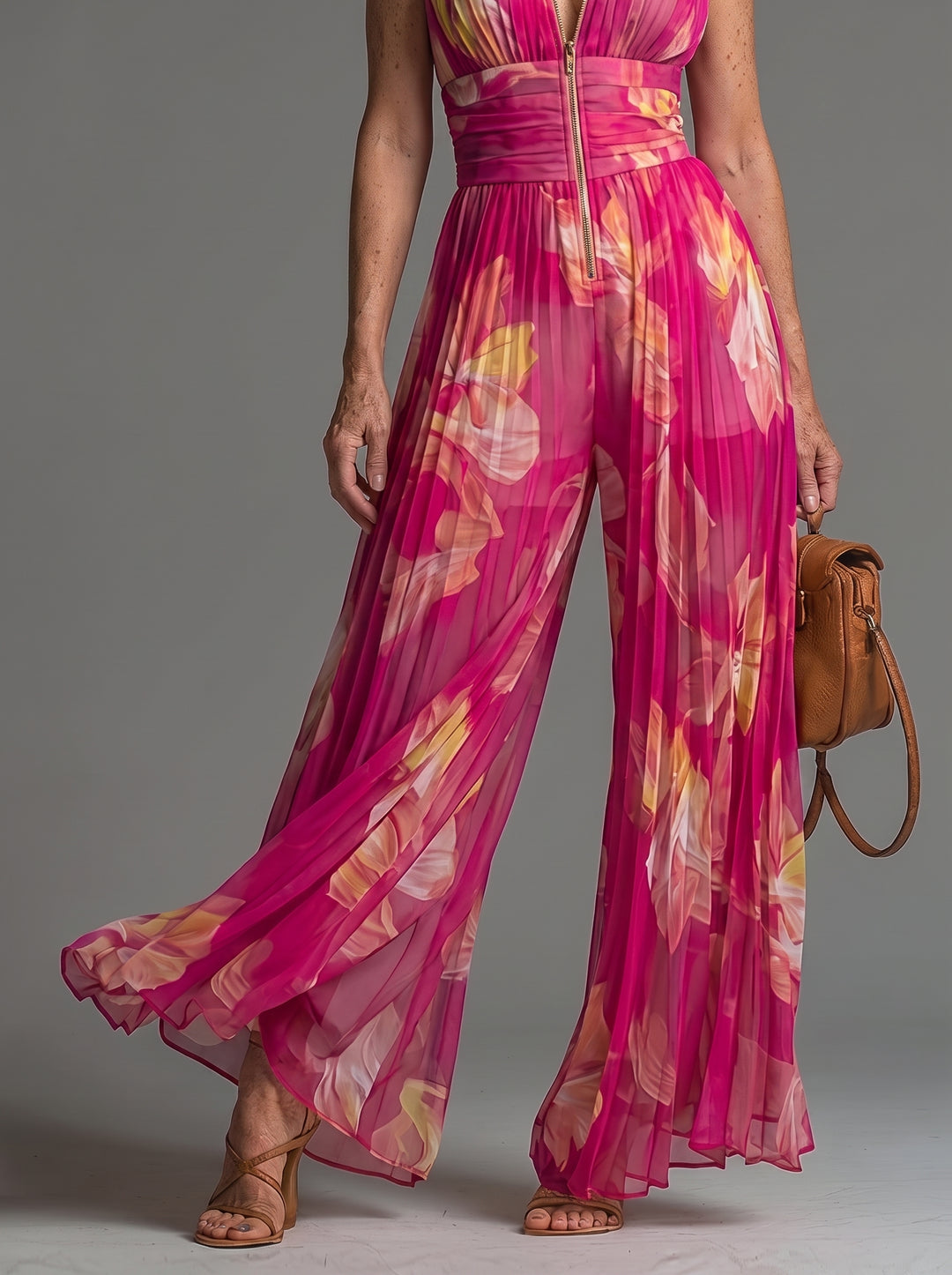 Eleganter Blumen-Jumpsuit – Weites Bein 55+