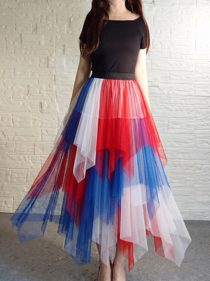 Jupe maxi en tulle multicolore – jupe asymétrique pour femme, légère et fluide