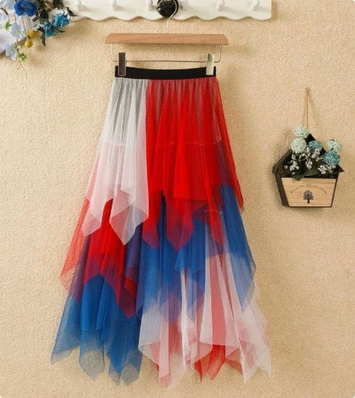 Jupe maxi en tulle multicolore – jupe asymétrique pour femme, légère et fluide