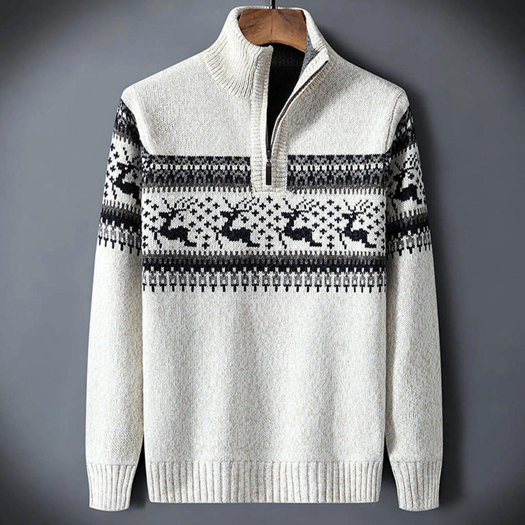 Herren Strickpullover mit Halbreißverschluss und Stehkragen