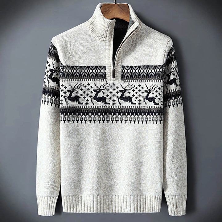 Herren Strickpullover mit Halbreißverschluss und Stehkragen