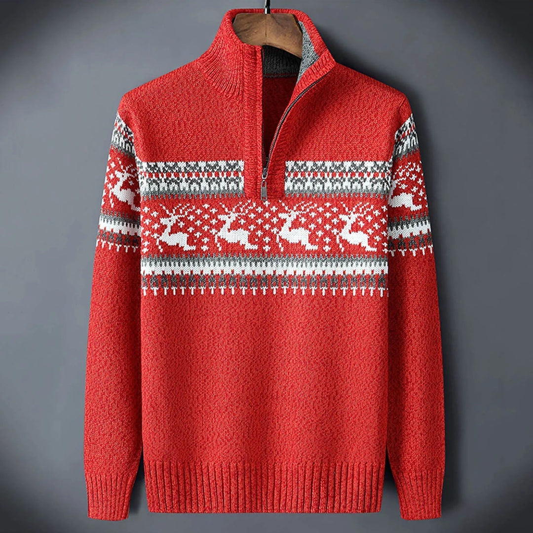 Herren Strickpullover mit Halbreißverschluss und Stehkragen