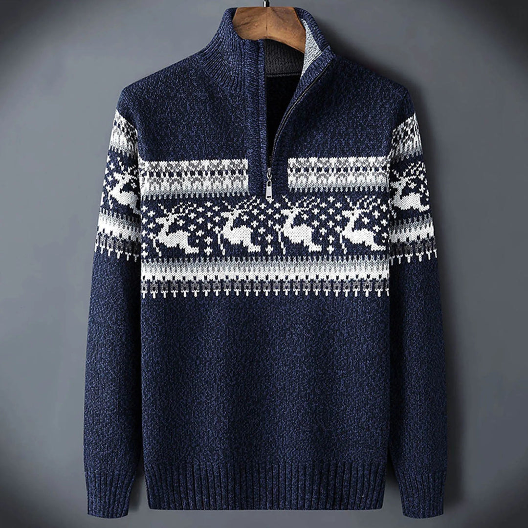 Herren Strickpullover mit Halbreißverschluss und Stehkragen