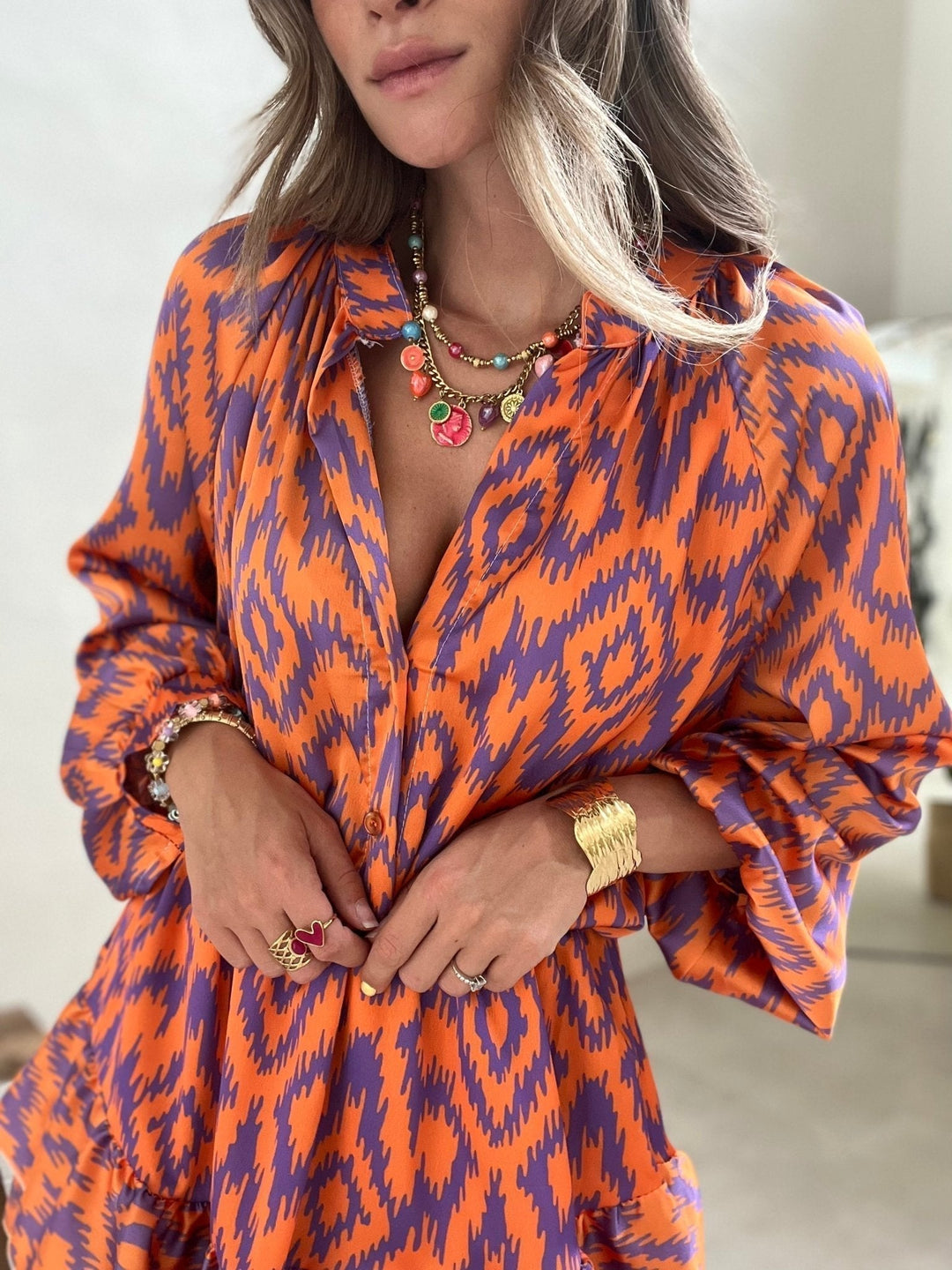 Women's Mini Dress – Viscose – Ruffles with Playful Pattern