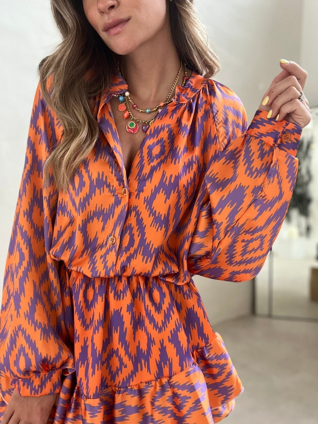 Women's Mini Dress – Viscose – Ruffles with Playful Pattern