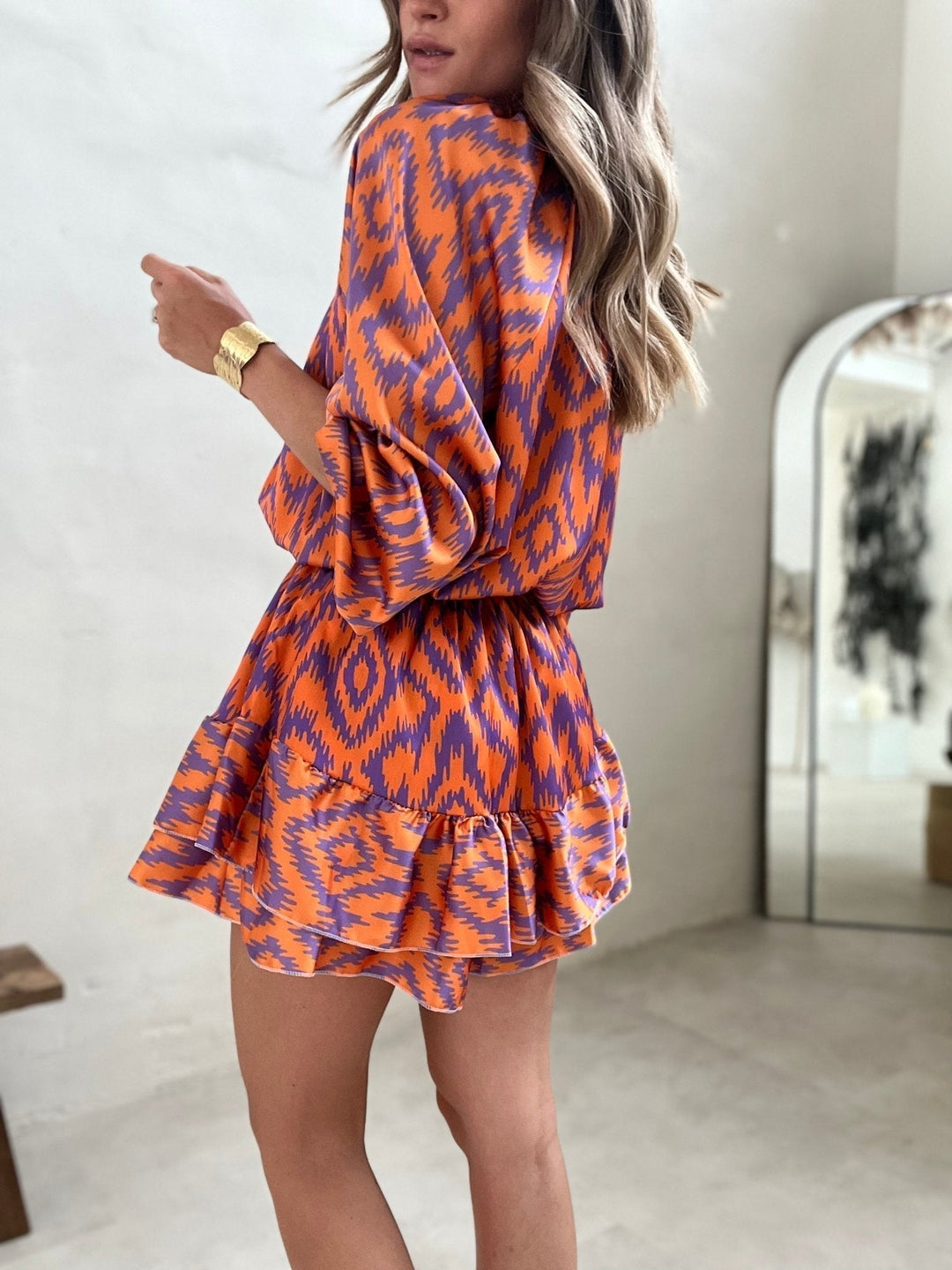 Women's Mini Dress – Viscose – Ruffles with Playful Pattern