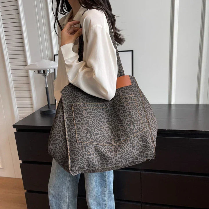 Bolso de lona extragrande – Bolso shopper para mujer con estampado de leopardo