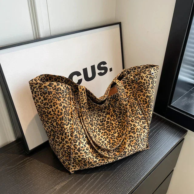 Bolso de lona extragrande – Bolso shopper para mujer con estampado de leopardo