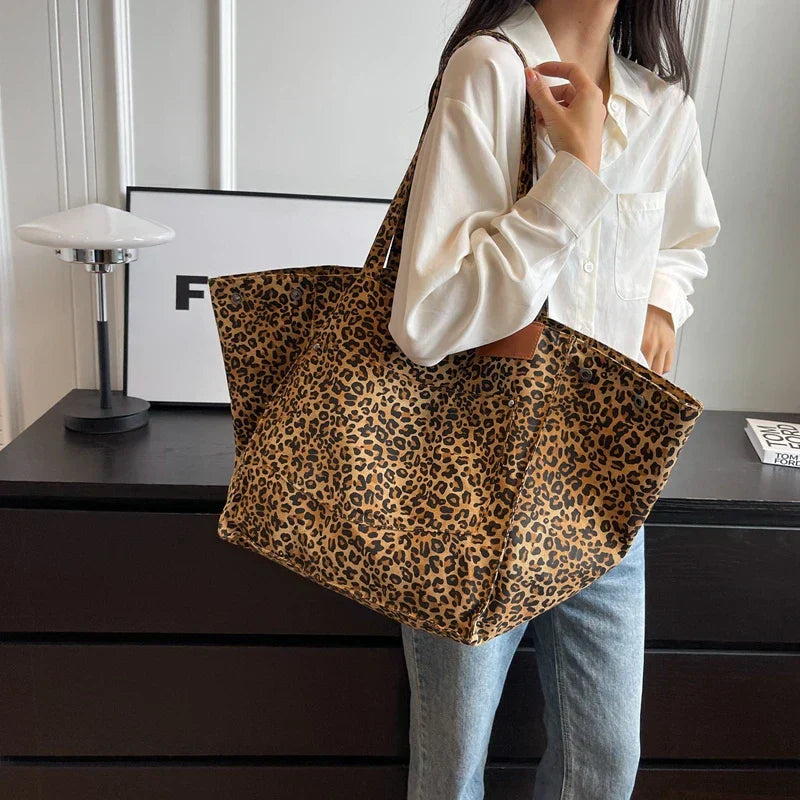 Bolso de lona extragrande – Bolso shopper para mujer con estampado de leopardo