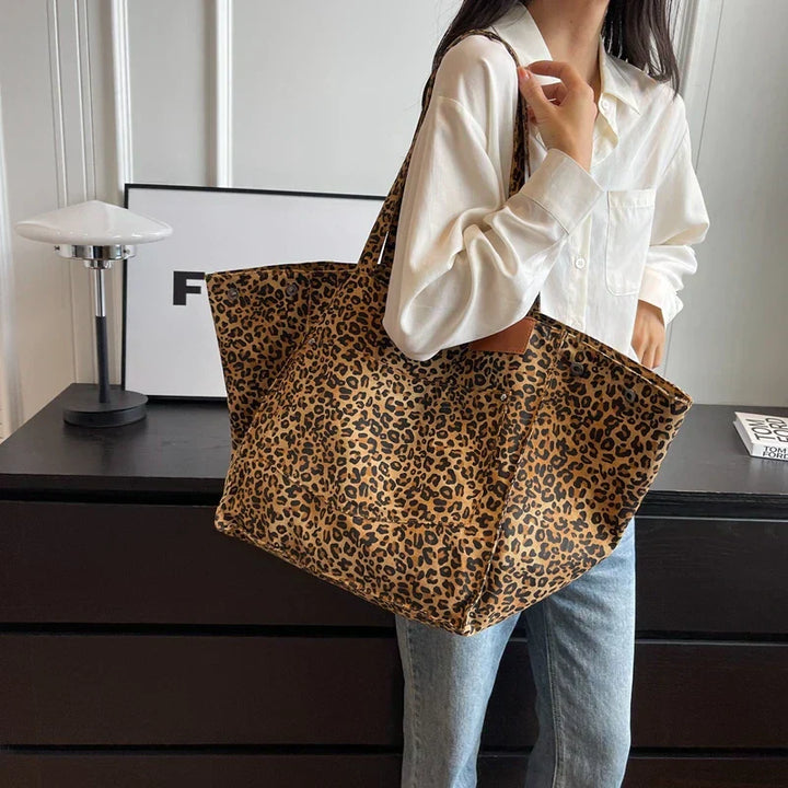 Bolso de lona extragrande – Bolso shopper para mujer con estampado de leopardo