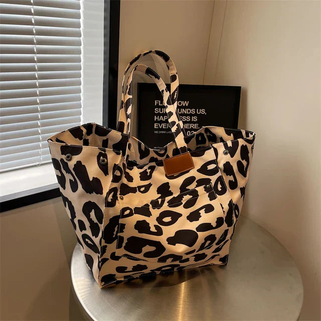 Bolso de lona extragrande – Bolso shopper para mujer con estampado de leopardo