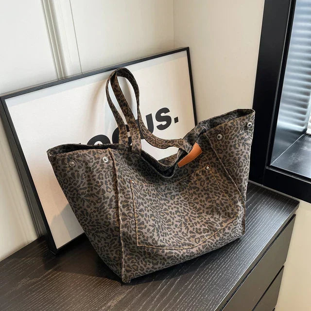 Bolso de lona extragrande – Bolso shopper para mujer con estampado de leopardo