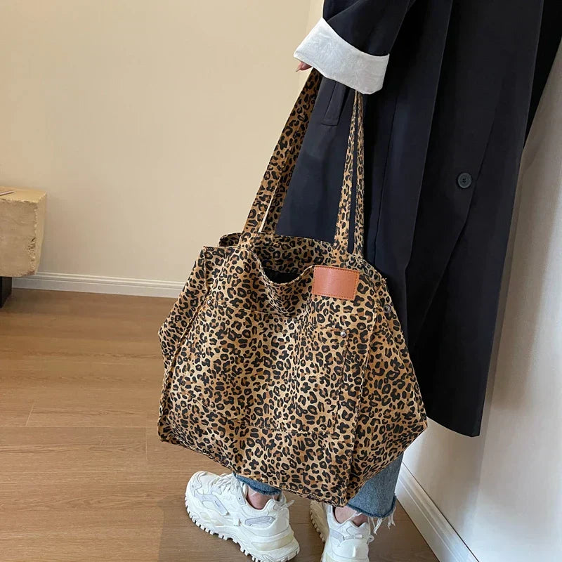 Bolso de lona extragrande – Bolso shopper para mujer con estampado de leopardo