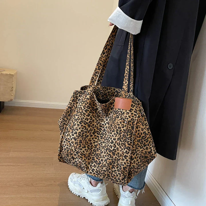 Bolso de lona extragrande – Bolso shopper para mujer con estampado de leopardo