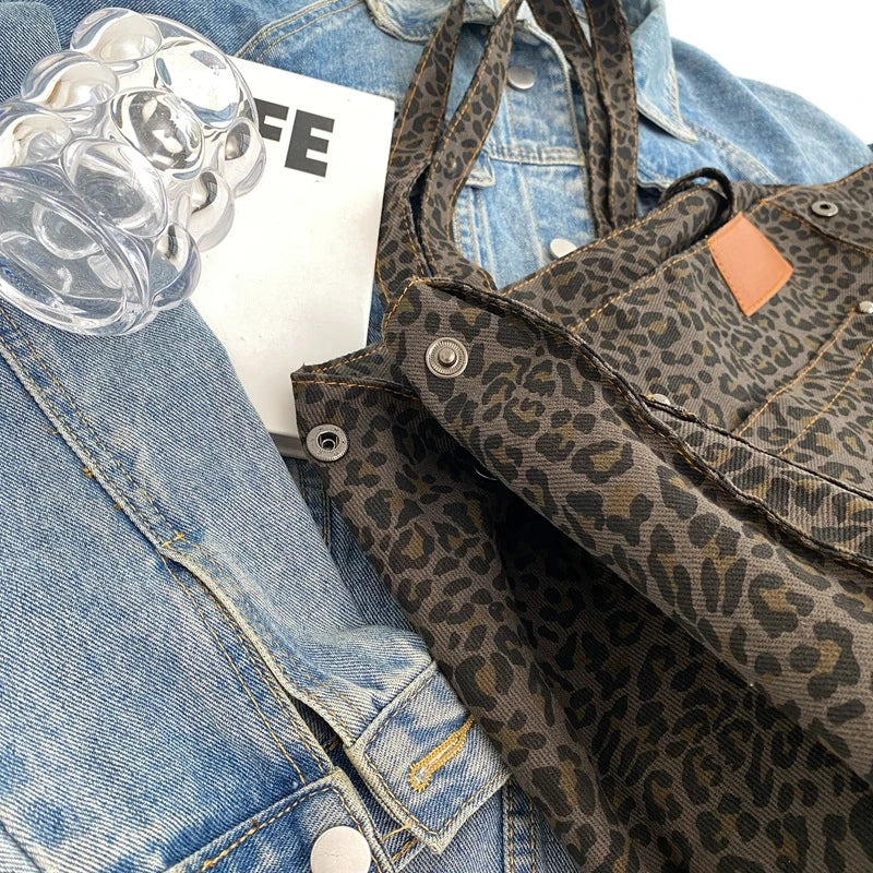 Bolso de lona extragrande – Bolso shopper para mujer con estampado de leopardo