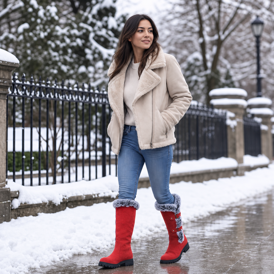Frostella | Winterstiefel aus Veloursleder mit Fellbesatz