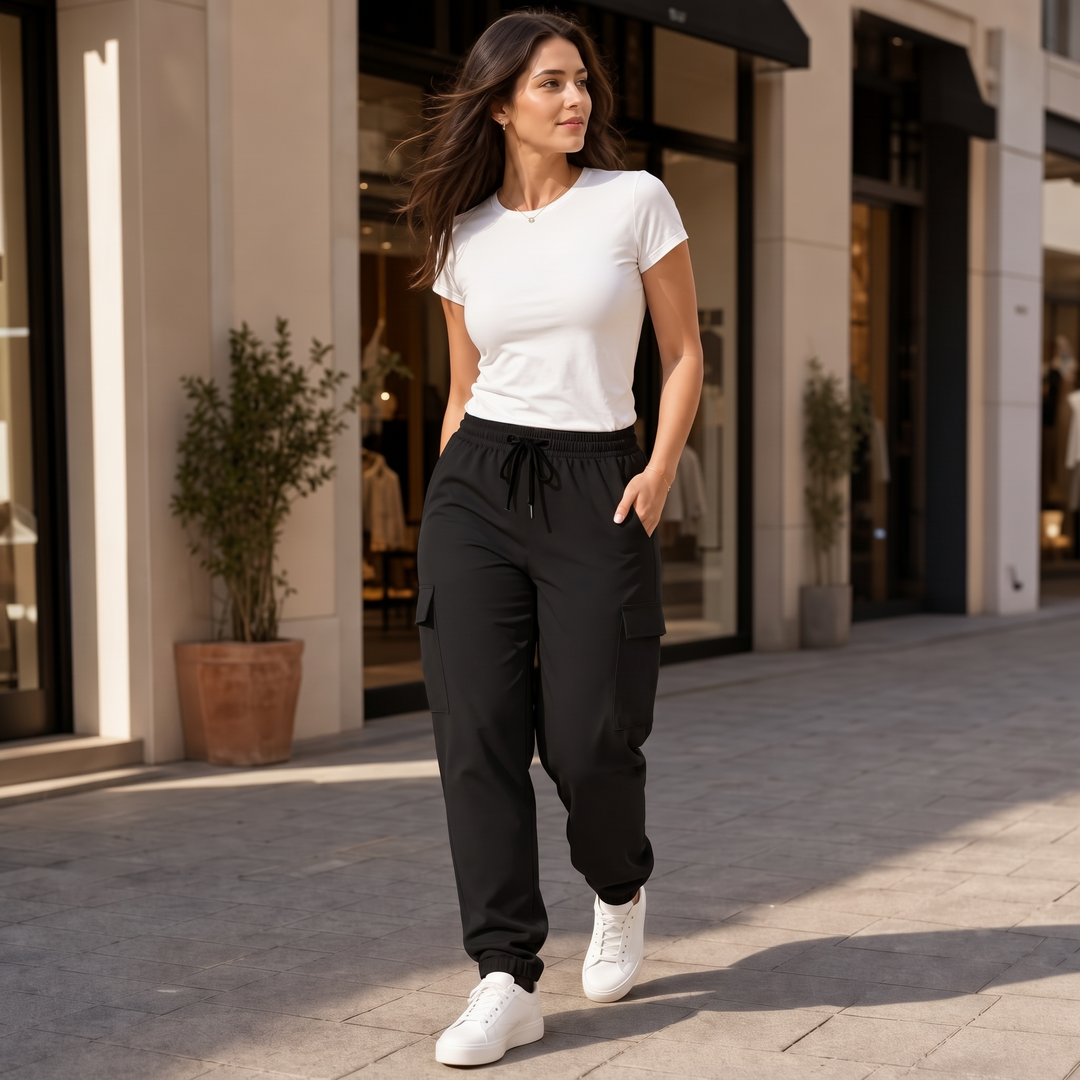 Damen Cargo Jogger Hohe Taille Weites Bein