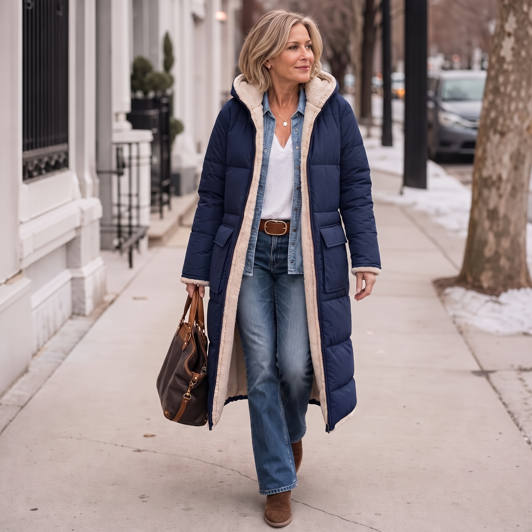 Damen Wendemantel Steppstoff Und Sherpa