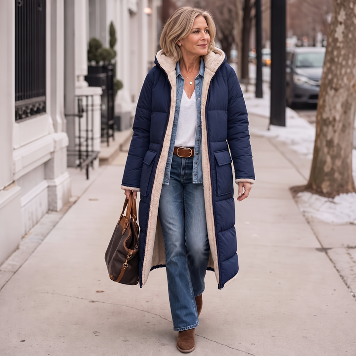 Damen Wendemantel Steppstoff Und Sherpa