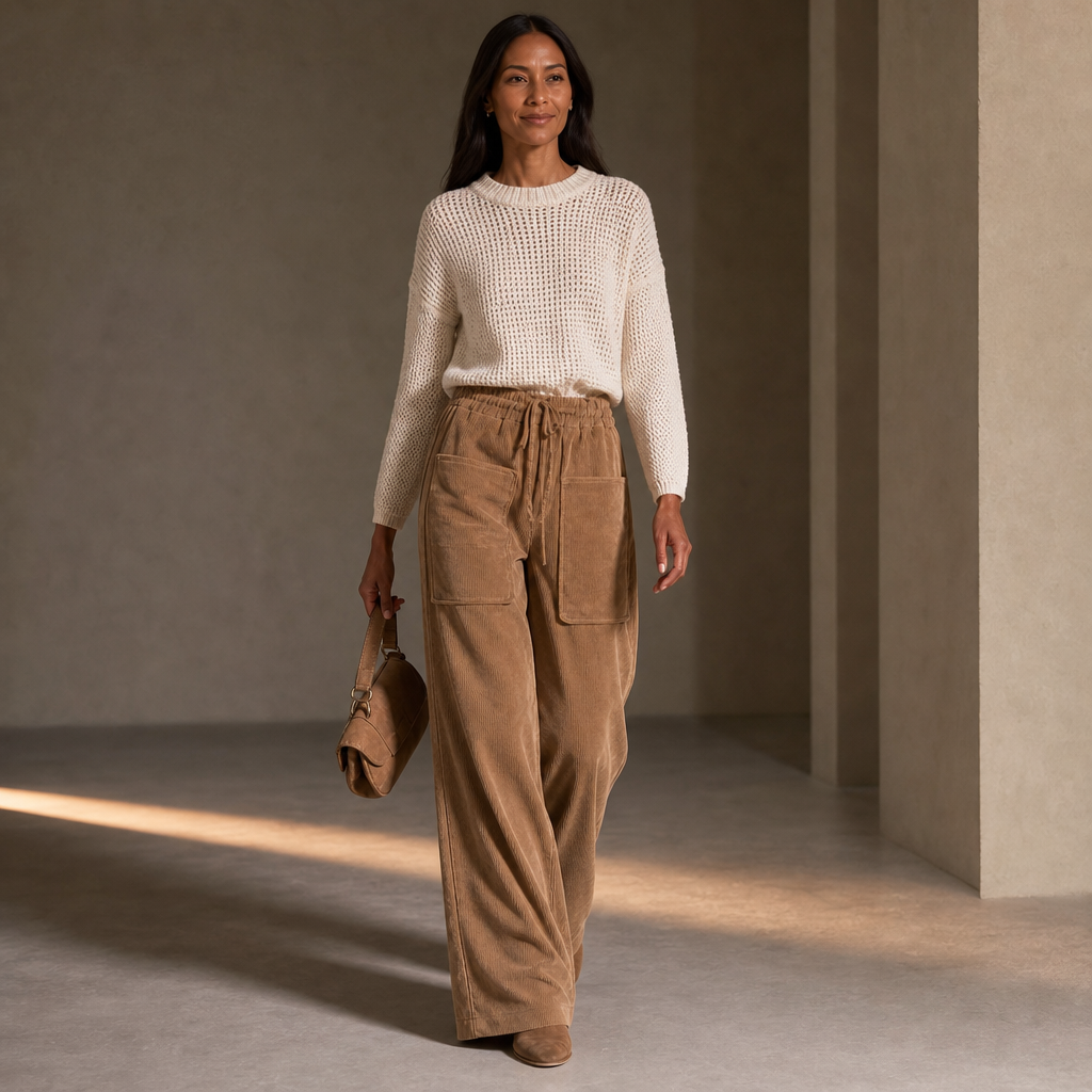 Cordella | Cord-Hose mit Rippstruktur und weitem Bein