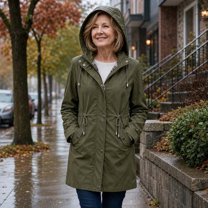 Imperméable avec capuche amovible et taille réglable