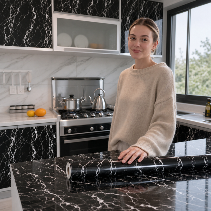 Marbelle | Selbstklebende Marmor-Tapete in Goldoptik