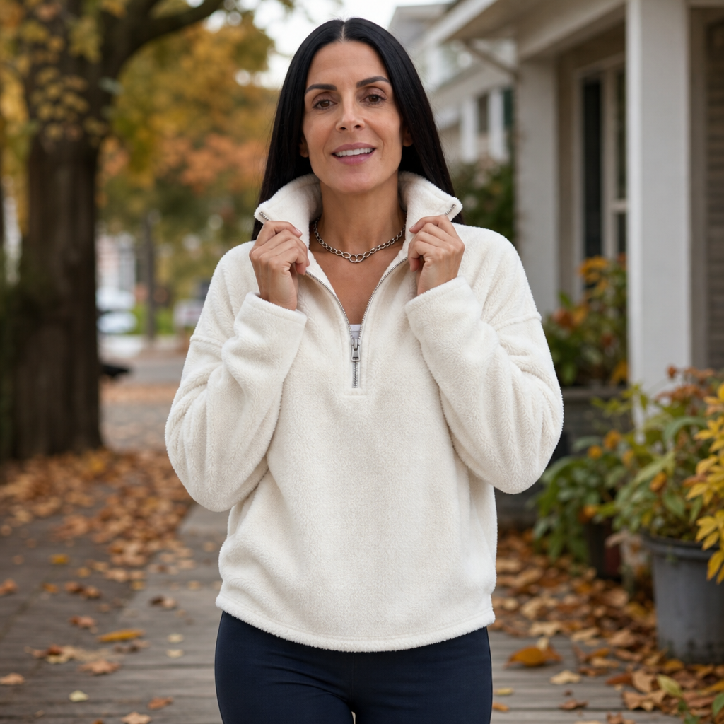 Damen Drop Shoulder Pullover Mit Viertel Reißverschluss