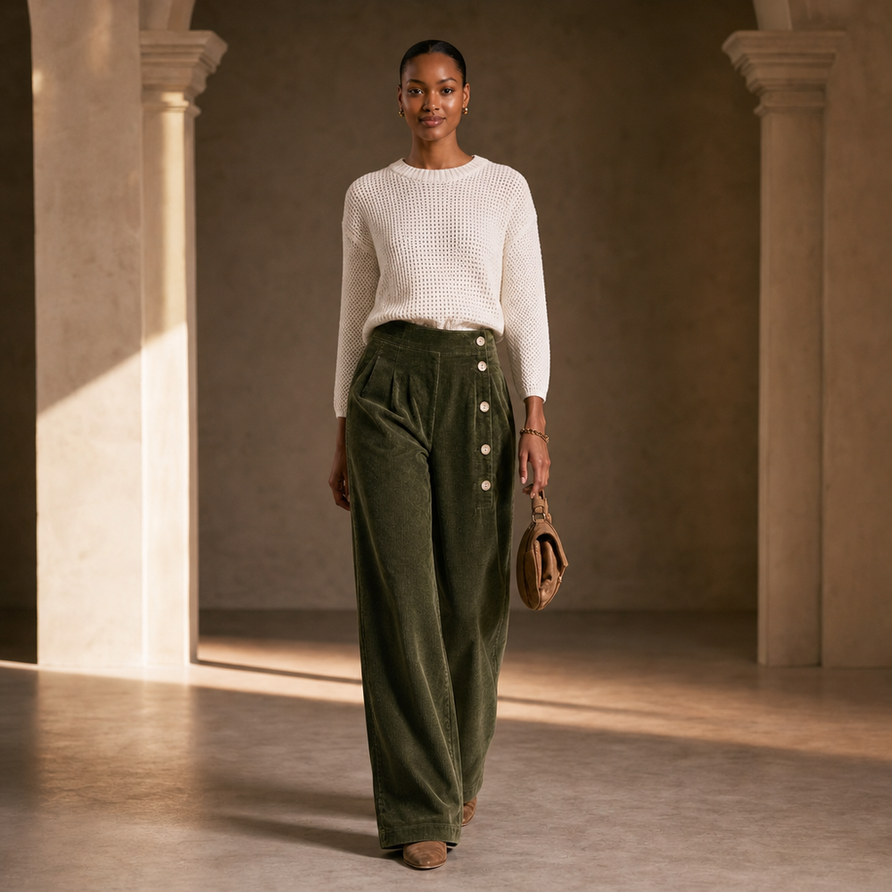 Cordelle | Cord-Hose mit asymmetrischem Knopfverschluss