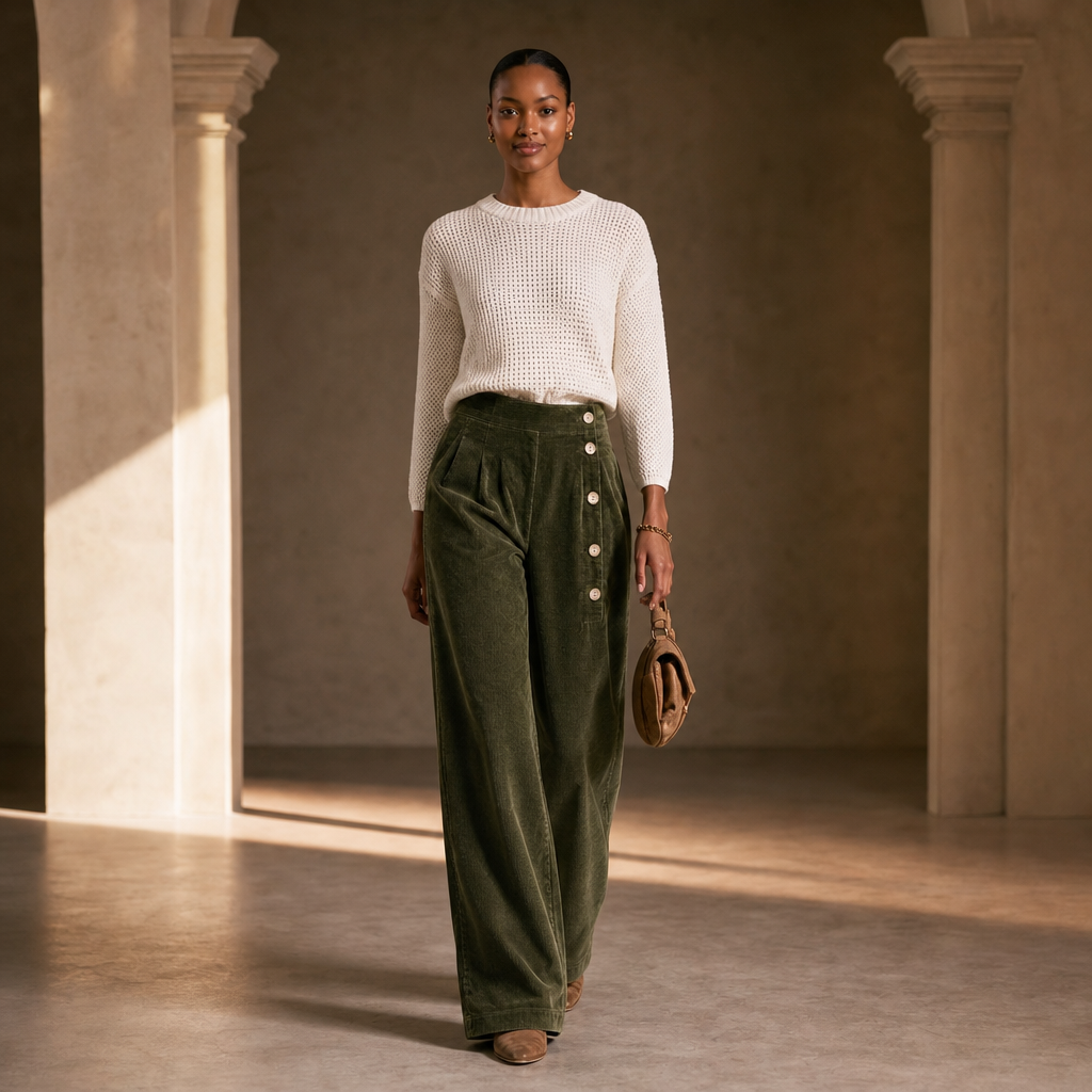 Cordelle | Cord-Hose mit asymmetrischem Knopfverschluss