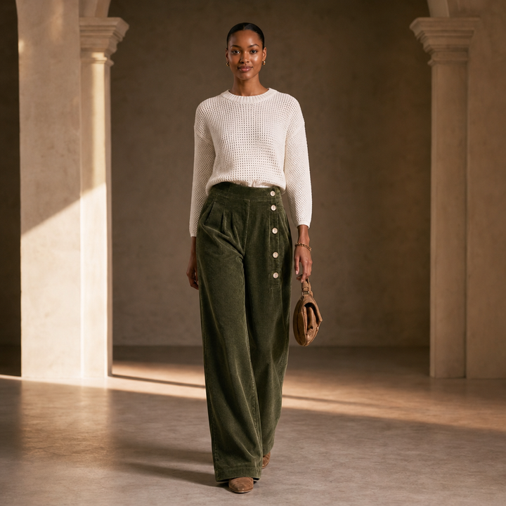 Cordelle | Cord-Hose mit asymmetrischem Knopfverschluss
