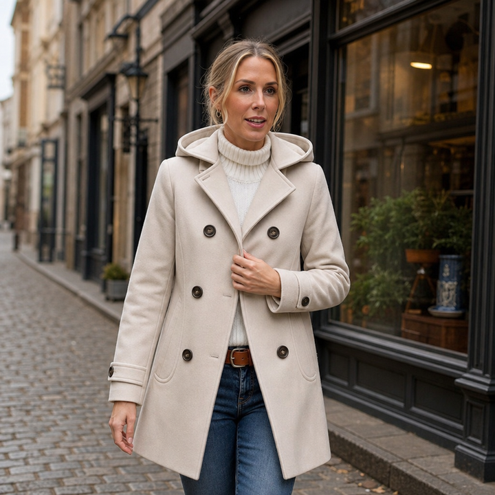 Damen Doppelreihiger Peacoat Mit Kapuze