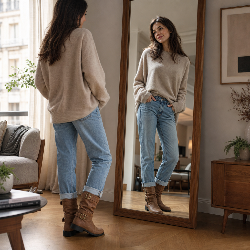 Damen Slouchy Stiefel Wadenhoch Mit Schnalle