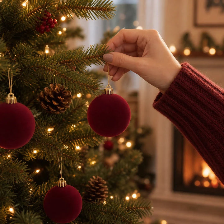 Set of 12 velvet Christmas baubles