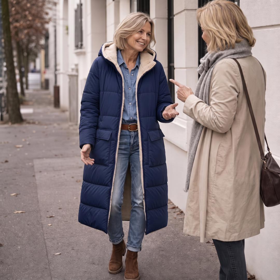 Damen Wendemantel Steppstoff Und Sherpa
