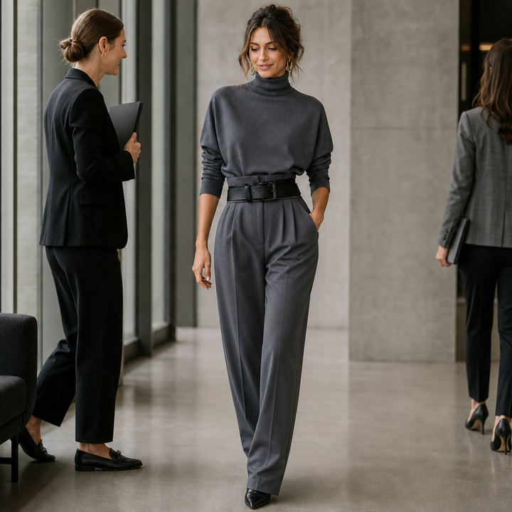 Damen Set Rollkragen Top Mit Hose Und Gürtel