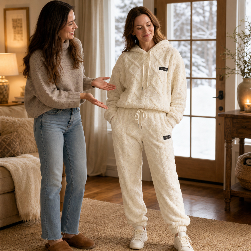 Damen Lounge Set 3D Prägung Oberteil Und Hose
