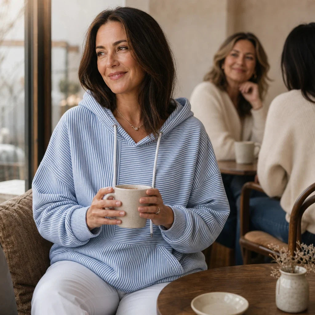Sudadera con capucha, estampado de rayas y cordón ajustable