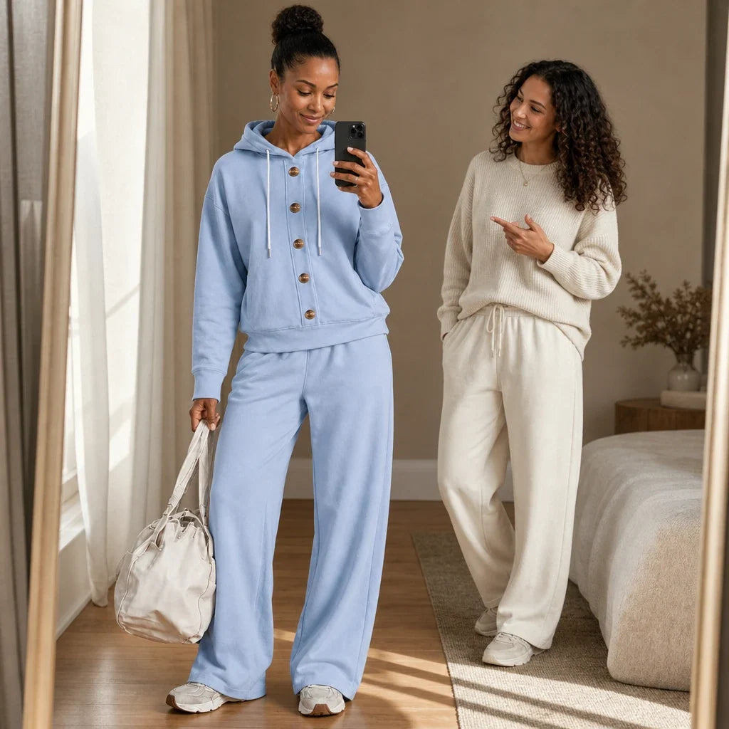 French-Terry-Set mit Kapuzenjacke und weiter Jogginghose